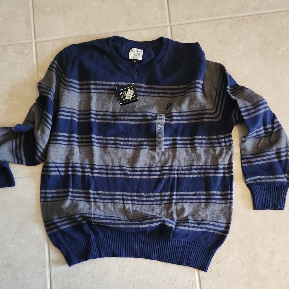 Ruffian for Threads & Heirs - Men's Navy and Charcoal Striped Crewneck Sweater